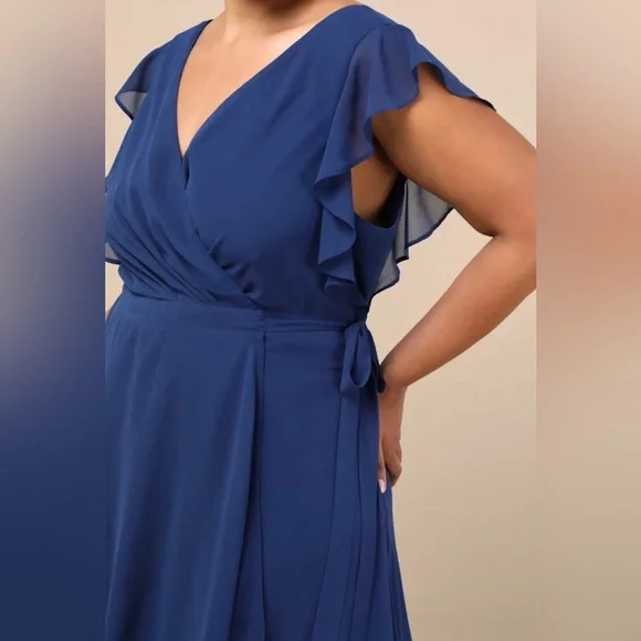 Lulu’s Ravishing Charm Dark Blue Ruffled Wrap High-Low Maxi Dress - Picture 8 of 15